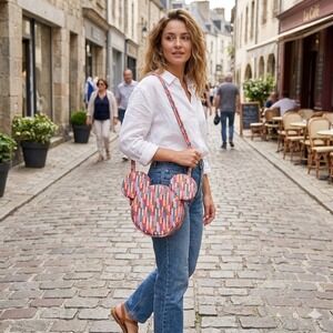 NWOT Vera Bradley Disney Mickey Mouse Ear Crossbody Bag Meadow Stripe Nylon